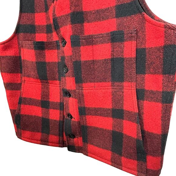 VINTAGE FILSON Mackinaw Virgin Wool Vest Mens 44 Red Black Buffalo Plaid - Picture 5 of 6
